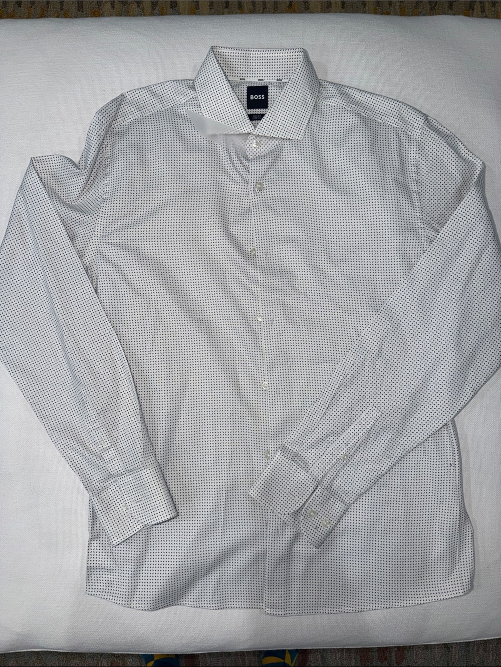 BOSS Men's White Dress Shirt with Micro Dot Pattern